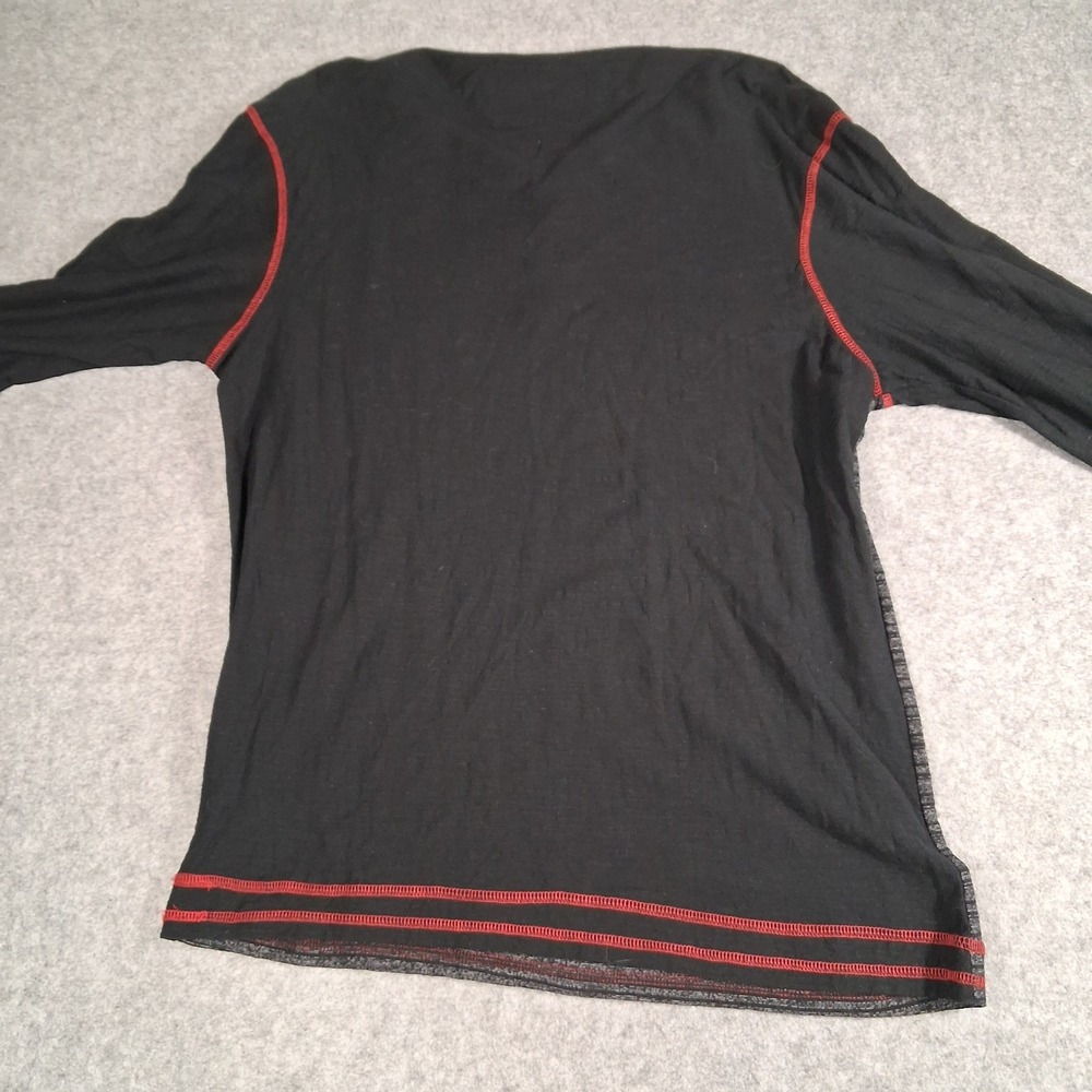 Distortion Henley Shirt Men Large Black Striped Long Sleeve Red Stitching Pocket - Picture 2 of 7